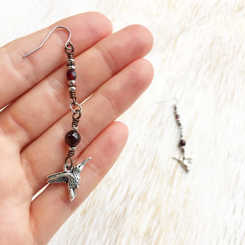 Garnet Hummingbird Earrings